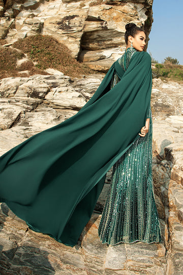 Sparkly Dark Green Mermaid Long Formal Dress with Cape Sleeves